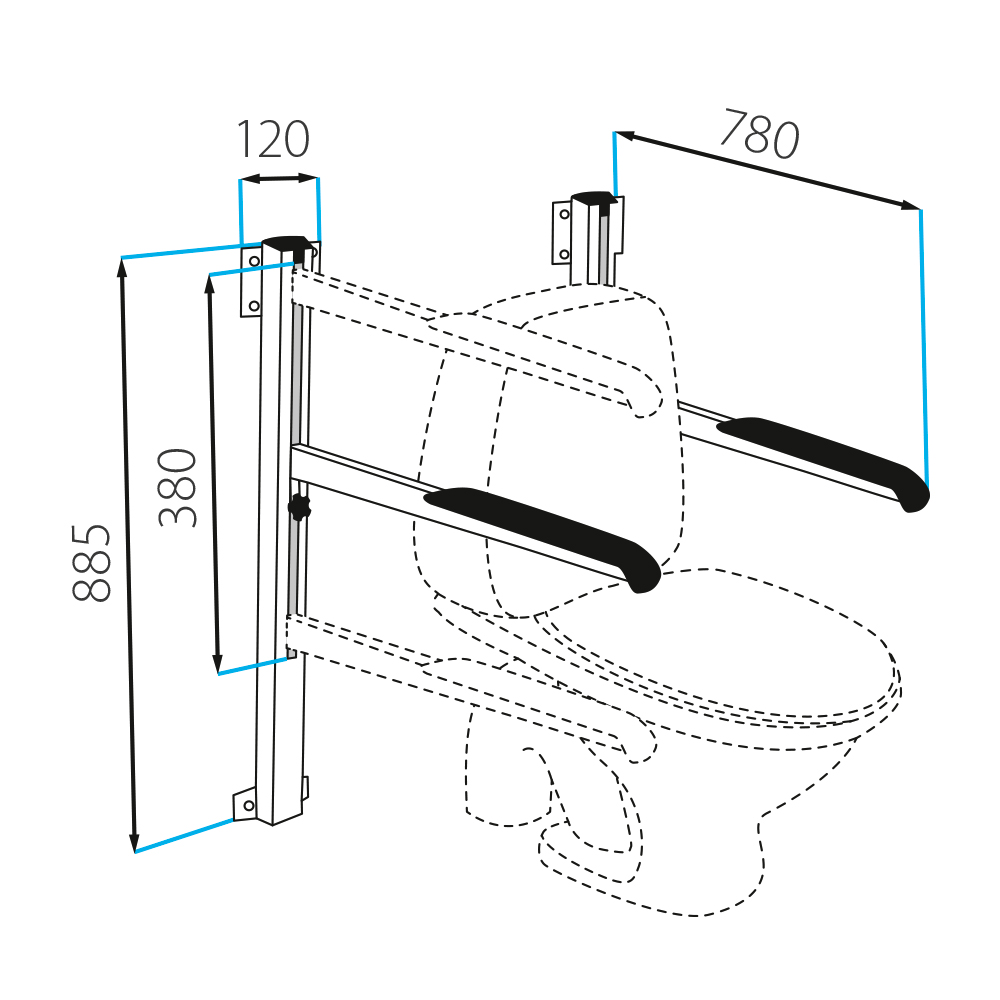 Toilet support frame, wall mounting